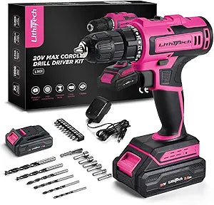 20V Pink Cordless Drill Set for Women - with 2.0Ah Battery & Charger, 3/8" Keyless Chuck,Lightweight Electric Power Drill Tool,2-Speed + 354 In-Lb Torque(Pink)