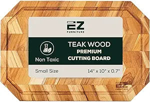EZ FURNITURE Small (S) Teak Edge Grain Cutting Board, Reversible, Knife-Friendly Charcuterie Wood Cutting Board, Juice Groove & Handles, Non-Toxic, Gift Box Included (Herringbone, 14" x 10" x 0.7")