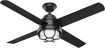 Hunter Fan 54 inch Contemporary Matte Black Finish Outdoor Ceiling Fan with LED Light Kit (Renewed)