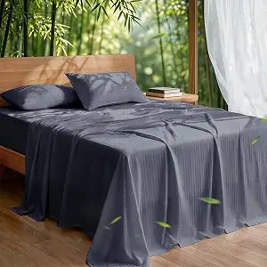 Cooling Sheets Set Queen Size, Viscose Derived from Bamboo for Hot Sleepers, Double Stitching, Deep Pocket to 16 Inch, Silky Soft and Breathable Bedding, 4PC (Queen, Jacquard Dark Grey)