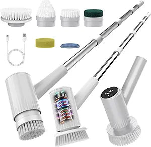 Electric Spin Scrubber  5-Hour Battery, 6 Brush Heads, No Bending with 47" Extendable Handle, Cordless Power Scrubber for Bathroom Shower Bathtub Tile Kitchen Floor