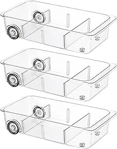 LXLXXL Fridge Organizer Bins With Wheels, 3 Pack Roll Out Refrigerator Organizers And Storage Refrigerator Drawer With Dividers, Upgrade Thick Plastic Pantry Storage Bins, Kitchen Organization