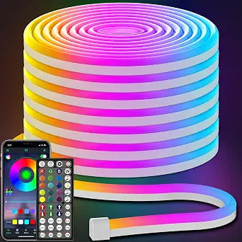 AILBTON 50FT Neon Rope Lights, RGB LED Strip Lights, Waterproof IP67 LED Lights for Bedroom, DIY Design, Music Sync, Remote Control, Multiple Modes for Bedroom