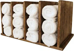 Towel Organizer for Closet: Wooden Bathroom & Cabinet Under Sink Towel Storage, Beach & Hand Towels and wash Cloths Holder Space Saving Closet Organizers and Storage