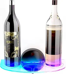 GALVANOX LED Floating Acrylic Liquor Bar Shelf - Wall Mounted Illuminated 3-Bottle Shelf for Home Bar, Gift Idea for Wine Lovers (Color Changing Lights, Cordless/Rechargeable)