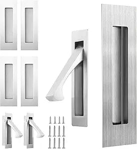 bealy Pocket Door Handles and Edge Pull Matte, 2 Set 6 Inch Pocket Door Hardware, Pocket Door Latch, Pocket Door Pull Recessed Finger Flush Pulls for Closet, Sliding, Barn Door (304 Stainless Steel)