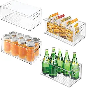 mDesign Deep Plastic Kitchen Storage Organizer Container Bin for Pantry, Cabinet, Cupboard, Shelves, Fridge, or Freezer - Holds Dry Goods, Sauces, Condiments, Drinks, Ligne Collection, 4 Pack, Clear