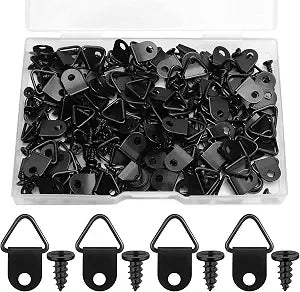 100 Black D Ring Picture Hangers with 8mm Screws for Picture Frame