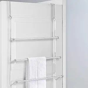 MyGift 3 Tier Over The Door Towel Rack for Bathroom, Over The Door Bath Towel Bar, Hand Towel Holder, Behind Shower Door Drying Rack for Laundry, Chrome-Plated