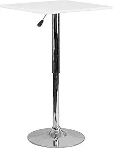 Flash Furniture Pearl 23.75'' Square Adjustable Height White Wood Swivel Top Table (Adjustable Range 33'' - 40.5'')