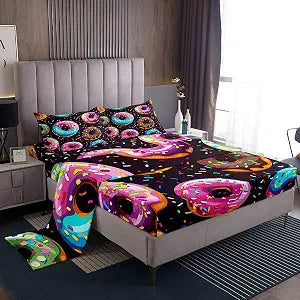 Feelyou Donuts Chocolate Doughnut Fitted Sheet Twin Size 3Pcs Boys Girls