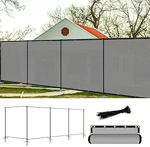 Outdoor Privacy Fence with Iron Poles Rails Dog Fence Light Grey 5'x24' for Garden Patio Backyard Yard Temporary Safety Barrier Chicken Metal Fence with Spikes