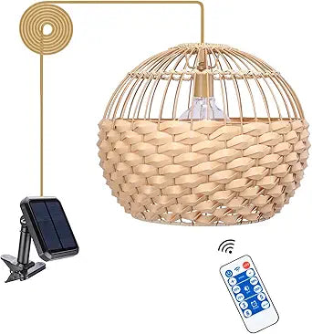 Outdoor Chandelier Solar Pendant Light Outdoor Hanging Lantern Solar Outdoor Chandelier with Remote Dimmable for Porch Patio Gazebo Garden Yard Decoration Nature