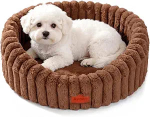 Avont Cat Bed for Indoor Cats, Fluffy Washable with Raised Rim | Washable Cushion & Non-Slip Base, Calming Round Cat Bed for Kittens & Small Dogs, S/M for 15/30 lbs, Cream, Gray, Brown, Pink