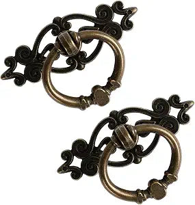 Antique Bronze Ring Pull Handles 8 Pack, Single Hole Drawer Pulls