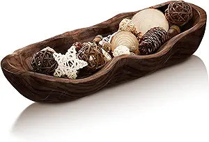 Nuogo 1 Pack 16 Inch Wavy Live Edge Dough Bowl Large Size Wood Rustic Dough Bowl Decorative for DIY Farmhouse Home Supplies Kitchen Decoration(Dark Color)