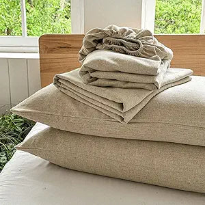 NSNLGSGC 100% French Linen Sheets Full Size, 4 Piece Pure Linen Bed Sheet Set, Breathable, Cooling & Durable, Soft Washed Natural Flax Bedding with 16 Inch Deep Pocket, All Season Use(Full, Linen)