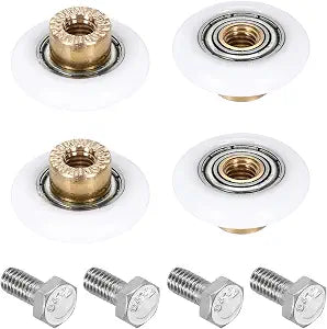 MECCANIXITY Shower Door Rollers Wheels, 25mm Diameter Bathroom Glass Shower Door Replacement Parts Runner Sliding Roller for Bathroom Glass Doors Kitchen Drawers, (White, Pack of 4)