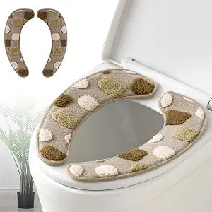 Thick and Warm Toilet Seat Cover  Washable, Reusable Cushion with TPR Adhesive Back & Decorative Pattern for Comfort & Insulation (Brown)