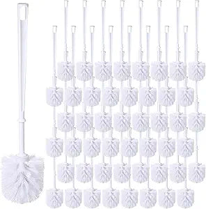 Mimorou 50 Pcs White Toilet Brush, Bathroom Toilet Bowl Brush, Soft Bristle Long Handle Plastic Toilet Scrubber for Bathroom
