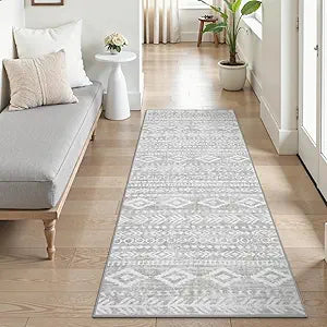 Lahome Farmhouse Grey Hallway Runner Rug, Low-Pile Washable 2x6 Laundry Room Rug Runners for Hallways Non Slip, Moroccan Tribal Print Indoor Floor Carpet Runner 6ft for Bathroom Kitchen Varena
