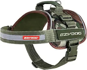 EzyDog Convert Dog Harness  Trail-Ready Rugged Harness for Walking, Hiking & Outdoors with Reflective Piping, Badge Attachment Points, Traffic Handle, & Comfort Lining (X-Large, Green Camo)