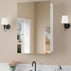 14x24 Wall Mounted Medicine Cabinet with Mirror, 13.1 x 21.1 Recessed Bathroom Cabinets for Storage, Adjustable Tempered Glass Shelves, Soft-close DTC Hinges, HD Reflection, Pre-assembled, White