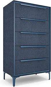 tinge Naima Premium Fabric Dresser - Strong Metal Frame, 5 Spacious Sag-Proof Drawers with Sleek Metal Handles - Premium & Durable Storage Solution for Your Home (Navy)