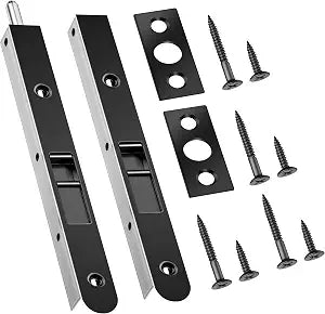 Flush Bolt for Double Door, 7 Inch, Black Plating Color, 2 Pack