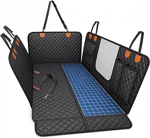 Premium Hard Bottom Dog Car Seat Cover for Back Seat, Waterproof Back Seat Extender Holds 400lbs, Stable Non-Slip Dog Travel Bed with Mesh Window&Storage Pocket, Full Protection Hammock for SUV Truck