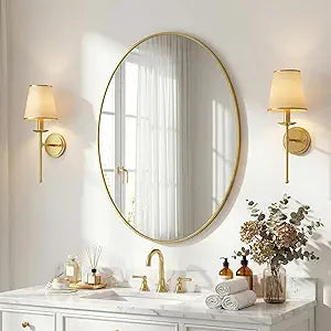 Oval Mirror 24x36 Gold Bathroom Mirror Stainless Steel Metal Frame Vanity Mirror Wall Mount Mirror for Entryway Bedroom Bathroom Living Room