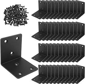 40PCS Black L Brackets Corner Bracket 2"x2"x2", Heavy Duty Corner Brace for Wood, Right Angle Brackets, 50MM 2Inch Wide 90 Degree Bracket for Wooden Frame Furniture Shelves Chairs