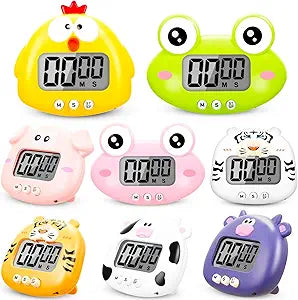 8 Pcs Cute Animal Kitchen Timer Digital Countdown Classroom Timer Magnetic Cartoon Decorative with LCD Large Visual Screen for Kitchen Cooking Classroom Whiteboard, 8 Styles