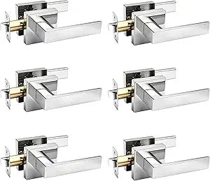 Gobrico 6 Pack Square Closet/Hall Door Levers in Bright Chrome Passage Door Locks Interior Door Handles Hardware