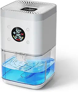 Small Dehumidifier for Bedroom 63oz Auto Dehumidify (60/70%) & Continuous Mode, 35dB Ultra Quiet for Bathroom Apartment Home Closet RV, Portable Auto Defrost & Auto Shut-Off, 7-Color & Timer, White