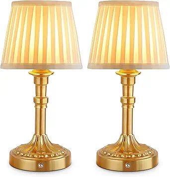 Mr.White Set of 2 Rechargeable Cordless Table Lamp with Fabric Shade, 5200mAh Battery Operated LED Table Light, for Restaurant Kitchen Patio Dinner Dining (Bronze)