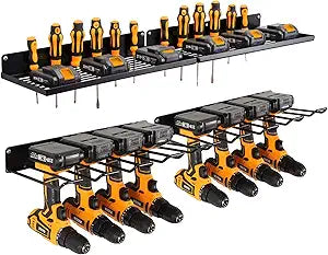 UU-Major Power Tool Organizer with Charging Station,Drill Holder Wall Mount,Garage Storage Shelves for Organization and Storage,Heavy Duty Pegboard Wall Organizer Set Solid Metal Black 2 Pack 4 Set