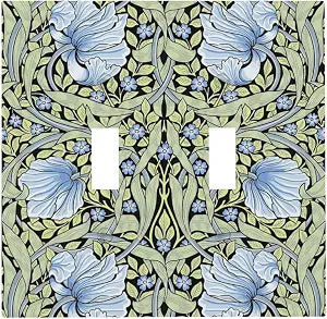 Rougui Decorative Switch Plate Covers William Morris Green Plant Leaf Blue Flower 2 Gang Wall Plate Double Toggle Light Switch Cover Plate Electric Dual Device Electrical Faceplate