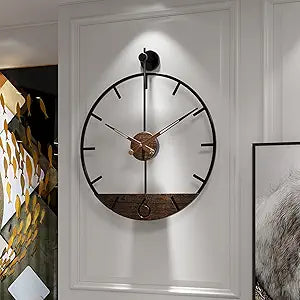 Modern Wood Walnut Dial Wall Clock, Large Simple Wall Decor Metal Frame Silent Non Ticking Clock for Living Room Decor, Kitchen, Bedroom, Study Decoration, Handmade Home Gift Idea, 15.8 in