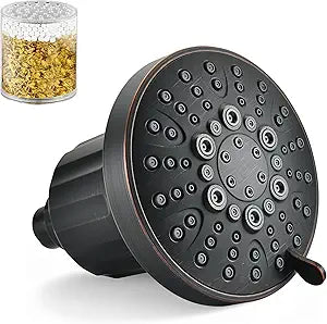 BRIGHT SHOWERS Filtered Shower Head, High Pressure Fixed Showerhead for Hard Water, Dual-Media Filter Removes Chlorine & Impurities, 8 Spray Modes, Oil Rubbed Bronze