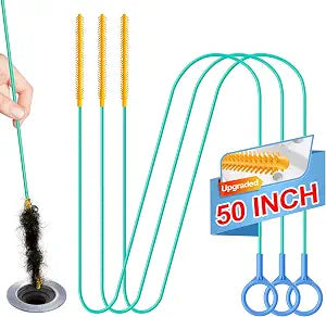 50 Inch Drain Snake, Reusable Hair Drain Clog Remover Tool, 3 Pack