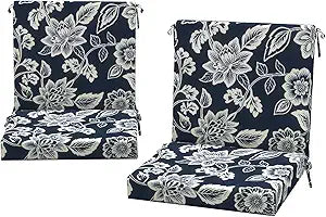 DYTXIII Outdoor Midback Chair Cushions Set of 2-20"x17" Water Repellent & Fade-Resistant Patio Seat Cushions with High-Resiliency Foam, Non-Slip Ties for Dining, Balcony Furniture-Vines Navy