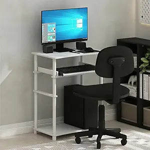 Furinno Home Desk, 23.6 Wide Gaming Desk with Keyboard Tray, Open Shelf Laptop Notebook Computer Desk, Office Desk for Home Office, Study Room, Dorm, Bedroom, White