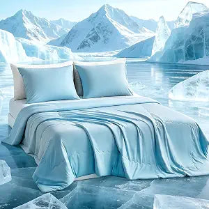 Tokokimo Cooling Comforter Set King Size with 2 Pillowcases, Cooling Blanket for Hot Sleepers and Night Sweats, Blue Silk Smooth & Lightweight Blanket for Summer, 104x90 Inches, Soft Bedding Set