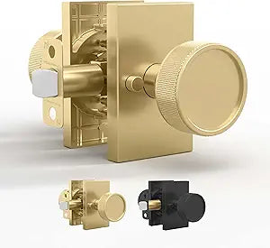 Mega Handles Barton Gold Privacy Door Knob - 1 Pack Reversible Interior Gold Door Knob, Heavy Duty Bed and Bath Door Knobs with Privacy Lock, Fits All Standard Door Sizes - Satin Brass