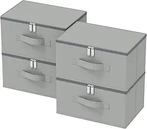 Storage Bins with Zipper, Cube Organizer Basket with Lid, Collapsible Stackable Closet Boxes, for Home and Bedroom, 4 Pack, Grey, 11.8 x 7.9 x 6.3 In, XSNY16GS-4