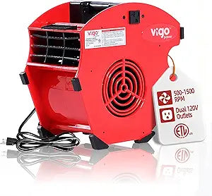 1/5 HP 300 CFM High-Velocity Air Mover Floor Fan, Industrial Blower for Carpet Drying, Water Damage & Car Drying Γ Dual 120V Outlets, 4-Position Tilt, Variable Speed, Portable 12in ETL