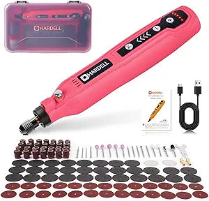 HARDELL Mini Cordless Rotary Tool, 5-Speed 3.7V Rechargeable Rotary Tool Kit with 129Accessories, USB Charging Multi-Purpose DIY Tool for Sanding, Polishing, Drilling, Engraving, Woodworking(Pink 129)