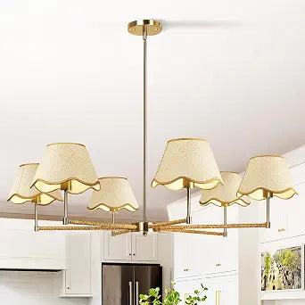 6-Light Farmhouse Chandelier 35.4" Boho Rattan Chandelier