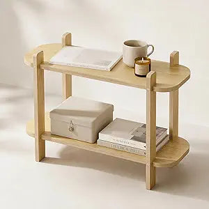 Bookshelf, 2-Tier Book Shelf, Wood Shelf Bookcase Modern Open Bookshelf, Freestanding Storage Shelf Organizer, Display Shelf Shelving Unit for Living Room, Bedroom, Office (2 Tiers, Natural)